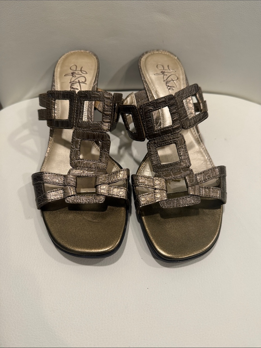 Life Stride Metallic Square-Link Slide Mules